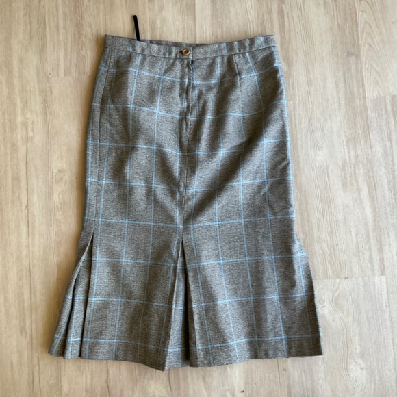 French Connection Wool Angora Plaid Midi Skirt tan academia grandpacore flare 6 - Picture 14 of 15